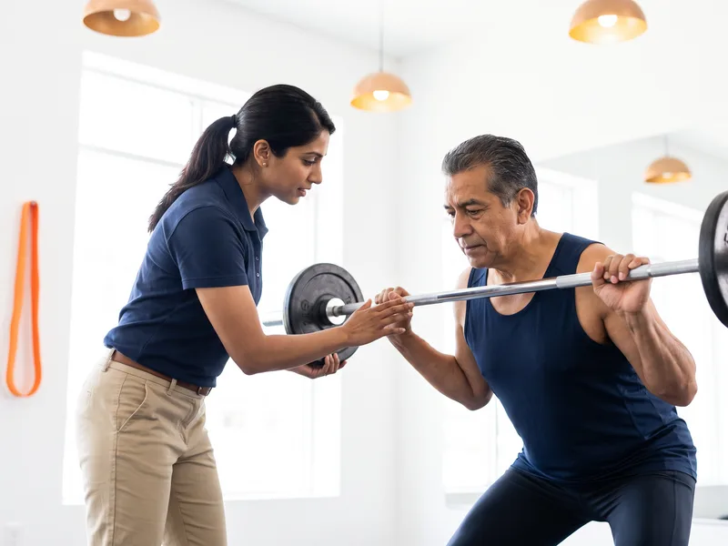 Patient performing progressive strength training under supervision